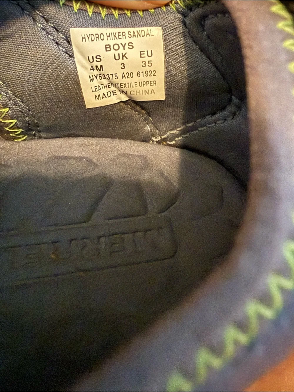 Merrell Hydro Hiker Sandals Navy and Green Boys Size 4